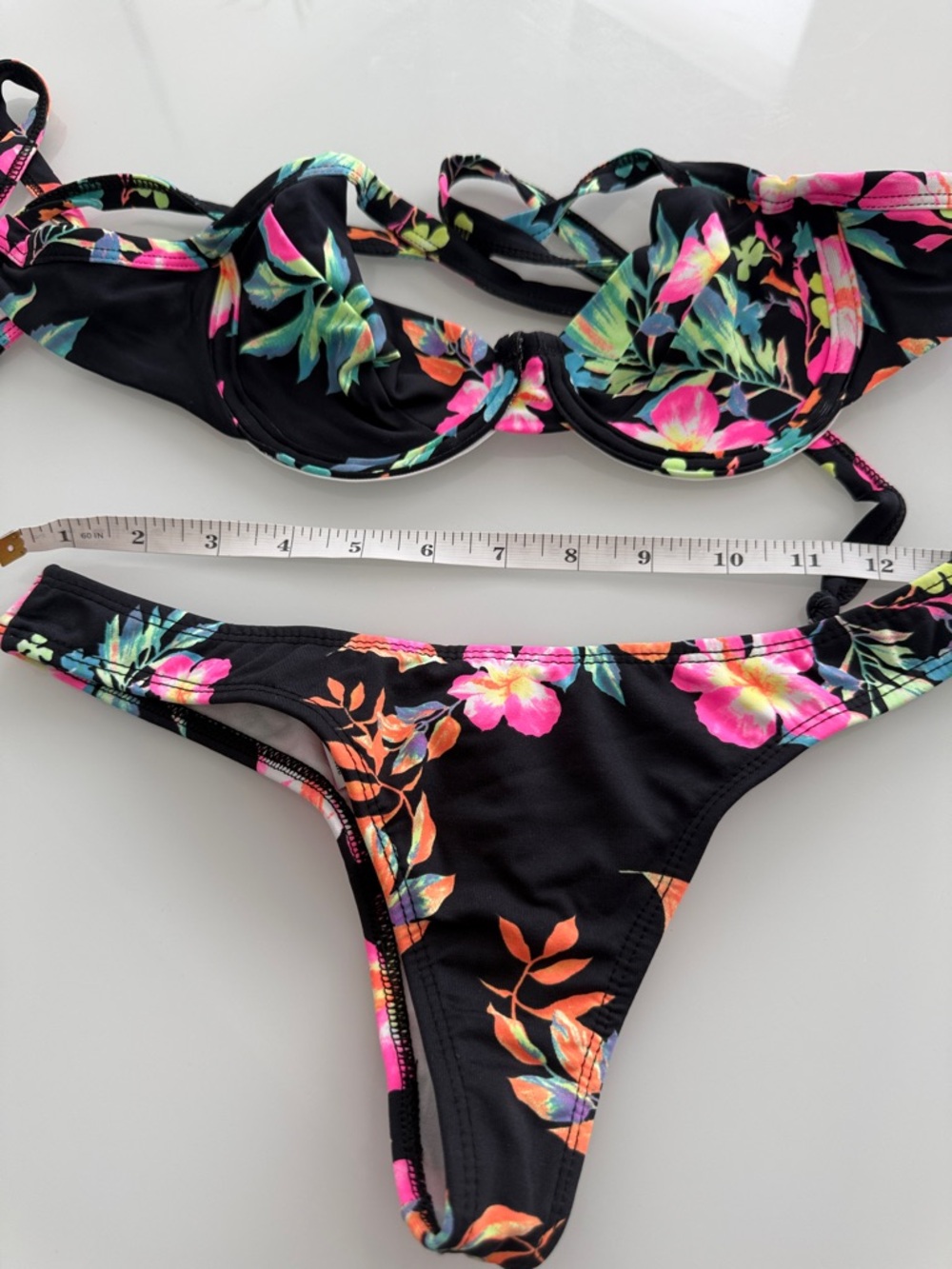 Brazilian Floral Underwire Bikini Set — Black with Pink & Green Floral